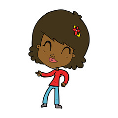 cartoon happy woman pointing