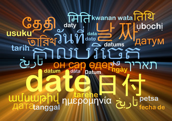 Date multilanguage wordcloud background concept glowing