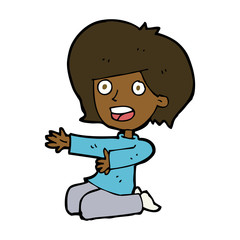 cartoon shocked woman on knees