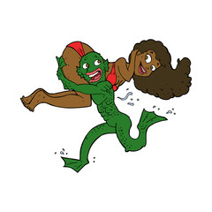 cartoon swamp monster carrying girl in bikini