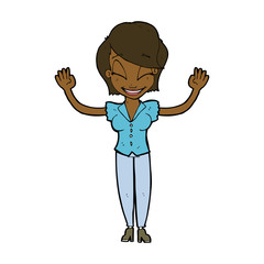 cartoon pretty woman with hands in air