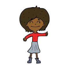 cartoon happy girl giving thumbs up symbol