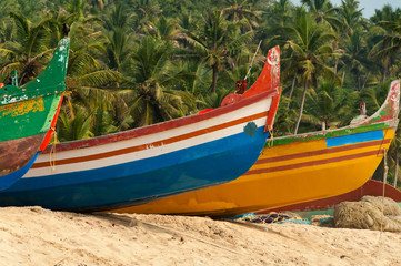 Naklejka na ściany i meble Boats on the beach