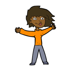 cartoon excited woman waving