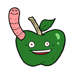 cartoon apple with worm