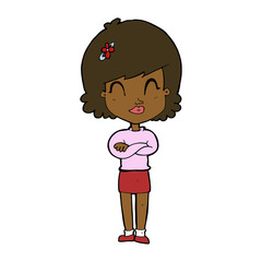 cartoon happy woman with folded arms
