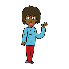 cartoon shocked woman waving hand