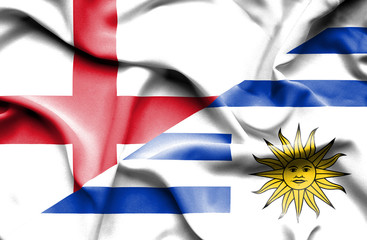 Waving flag of Uruguay and England