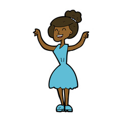 cartoon woman with raised arms