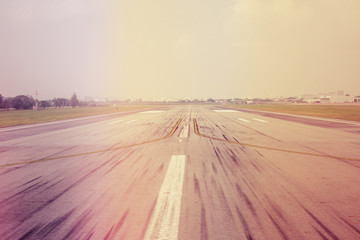 airport runway at dusk or dawn, background, vintage retro style