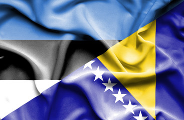 Waving flag of Bosnia and Herzegovina and Estonia