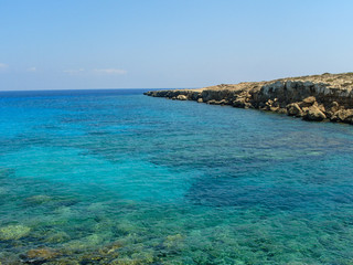 Fototapeta premium Turquoise blue water of the Mediterranean sea in Cyprus