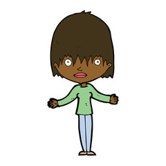cartoon woman shrugging shoulders