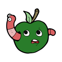 cartooon worm in apple