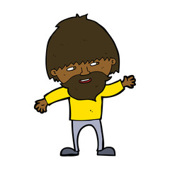 cartoon happy bearded man waving