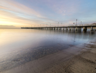 wooden pier on the shores of the Baltic Sea, Gdynia, Poland 