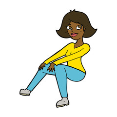 cartoon happy woman sitting