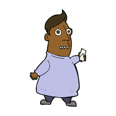 cartoon nervous man with tickets