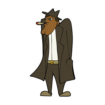 recommend clip art: cartoon man in hat and trench coat