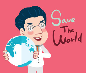 Drawing flat character design save the world concept ,vector illustration 