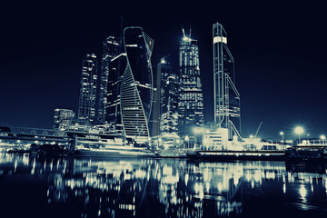 city skyline city lights moscow city landscape