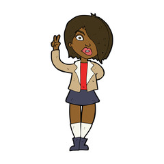 cartoon cool girl giving peace sign