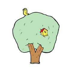 cartoon tree with birdhouse
