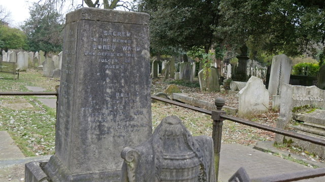 A gravestone with a fence in a cemetery. The tomb is well taken cared of because it is clean