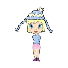 cartoon woman wearing winter hat