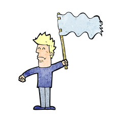 cartoon unhappy man waving flag