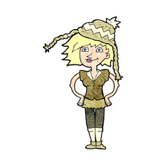cartoon woman wearing winter hat