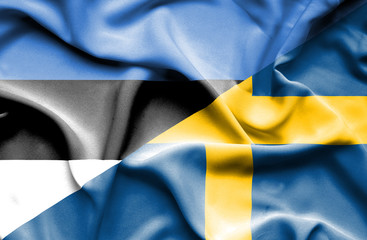 Waving flag of Sweden and Estonia