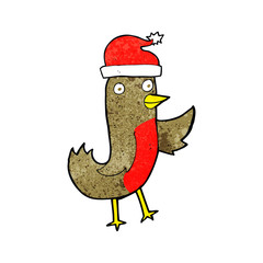 cartoon christmas robin wearing hat