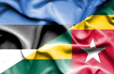 Waving flag of Togo and Estonia