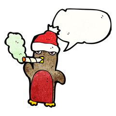 cartoon christmas robin smoking cigarette