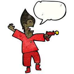 cartoon future man with ray gun