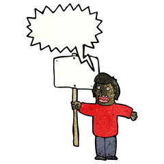 cartoon man with placard