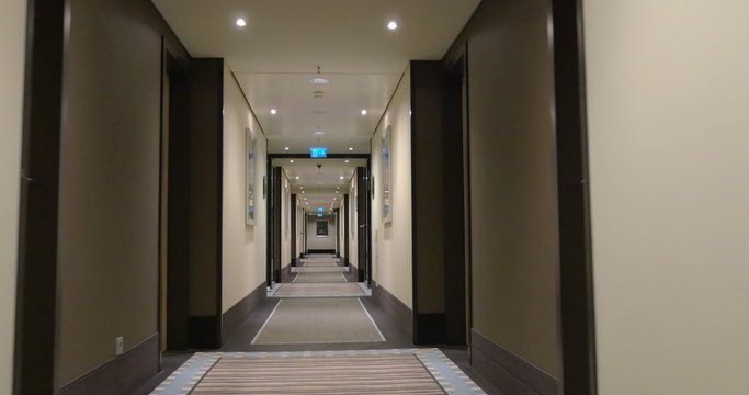Timelapse of moving along the light hotel hall