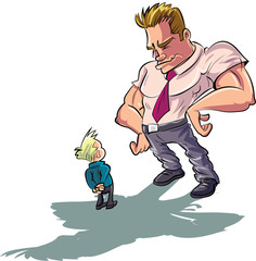 Cartoon man scolding a little boy