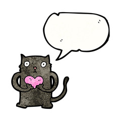 black cat cartoon with love heart
