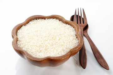Rice on bowl isolate on white background.