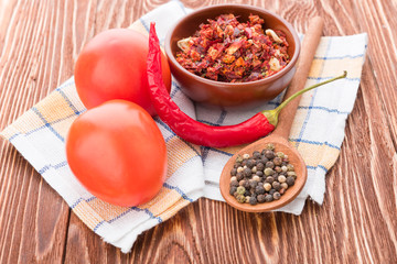 Chili papper on wooden
