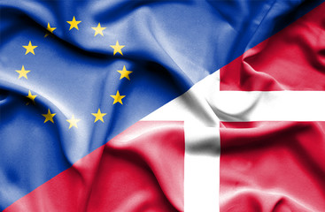 Waving flag of Denmark and EU