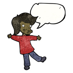 cartoon happy dancing boy with speech bubble
