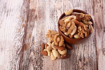 Mix nuts  on wooden background