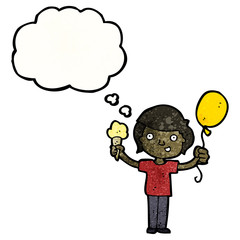 cartoon boy with ice cream and balloon