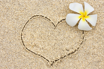 Heart drawn in the yellow sand