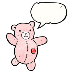 cartoon pink teddy bear with speech bubble