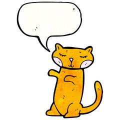 happy cartoon cat with speech bubble