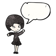 cartoon goth girl with speech bubble